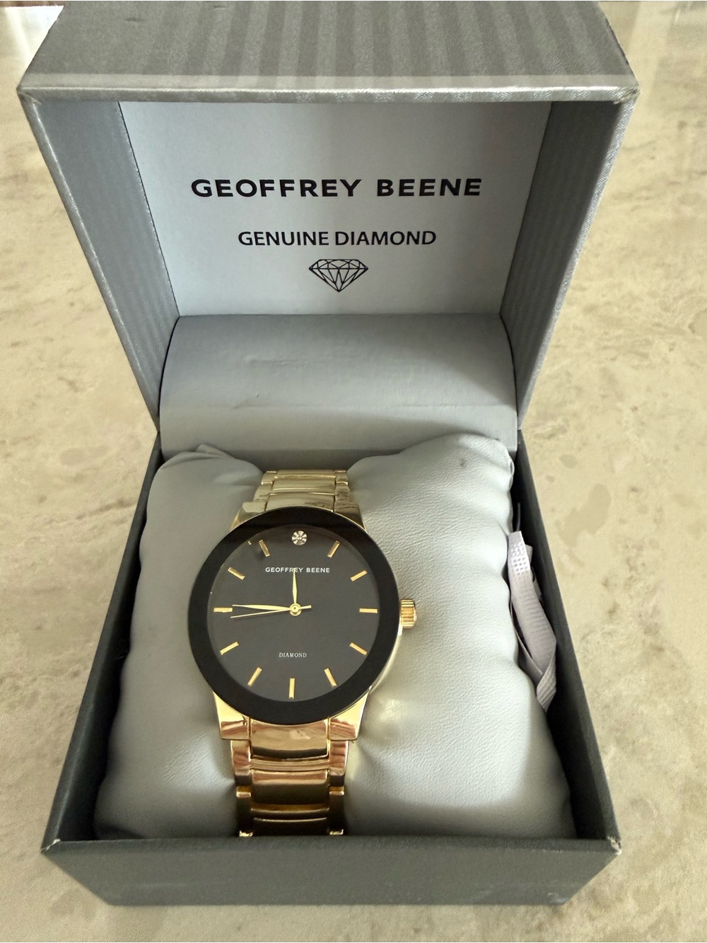 Geoffrey Beene Diamond Dial Men's Gold Tone Watch NIB Retail $79